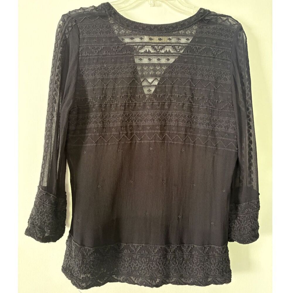 Love Sam Black Sheer Embroidered Blouse Deep V-Neck Boho Romantic Whimsigoth S - Picture 6 of 9